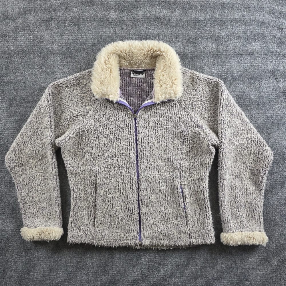 OBERMEYER FLEECE KNIT FAUX FUR COLLAR PURPLE ZIP JACKET